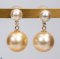 Approx. 5.0 mm and 11.0 mm, Akoya and Gold South Sea Pearl, Dangle Pearl Duo Stud Earrings