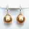 13.69 -13.74 mm, Gold South Sea Pearl, Fish Hooks Diamond Bar Cup Dangle Pearl Earrings