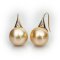 14.65 and 14.66 mm, Gold South Sea Pearl, Fish Hooks CZ Paved Spoon Pearl Earrings