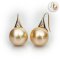 14.65 and 14.66 mm, Gold South Sea Pearl, Fish Hooks CZ Paved Spoon Pearl Earrings