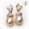 Approx.12.0 mm, Gold South Sea Pearl, Bow - White Topaz Paved Stud Peal Earrings