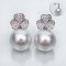 (PSL) Approx. 13.5 mm, Aurora Phoenix, Clover Leaf - Diamond Pearl Stud Earrings