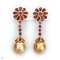 Approx. 13.0 mm, Chogun Drop, Gold South Sea Pearl, Pink Tourmaline Flower Dangle Pearl Stud Earrings