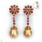 Approx. 13.0 mm, Chogun Drop, Gold South Sea Pearl, Pink Tourmaline Flower Dangle Pearl Stud Earrings