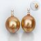 12.29 - 12.42 mm, Chogun Drop, Gold South Sea Pearl, Triple Diamond Column Pearl Drop Stud Earrings