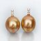 12.29 - 12.42 mm, Chogun Drop, Gold South Sea Pearl, Triple Diamond Column Pearl Drop Stud Earrings