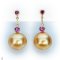 Approx. 12.0 mm, Chogun Drop, Gold South Sea Pearl, Rhodolite Chain Dangle Pearl Stud Earrings