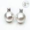 9.60 mm and 9.64 mm, White South Sea Pearl, Diamond Pearl Stud Earrings