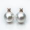 9.85 mm and 9.87 mm, White South Sea Pearl, Diamond Pearl Stud Earrings