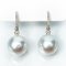 13.0 mm and 13.14 mm, White South Sea Pearl, Diamond Jacket Pearl Fish Hooks Diamond Paved Earrings