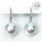 13.0 mm and 13.14 mm, White South Sea Pearl, Diamond Jacket Pearl Fish Hooks Diamond Paved Earrings