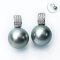 11.43 mm and 11.45 mm, Aloe Vera Gray, Tahitian Pearl, Diamond Band Stud Pearl Earrings