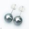 Approx. 10.0 - 11.0 mm, Aloe Vera Gray, Tahitian Pearl, Stud Earrings