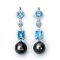 12.58 mm and 12.81 mm, Tahitian Pearl, Swiss Blue Topaz Jacket Dangle Pearl Latch Back Earrings