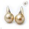 14.65 and 14.66 mm, Gold South Sea Pearl, Fish Hooks CZ Paved Spoon Pearl Earrings