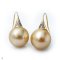 14.65 and 14.66 mm, Gold South Sea Pearl, Fish Hooks CZ Paved Spoon Pearl Earrings