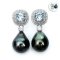 13.35 mm and 13.40 mm, Tahitian Pearl, Double Cocktail London Blue Topaz with Pearl Jacket Stud Earrings