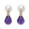 Approx. 6.0 mm, Akoya Pearl, Stud Pearl Earrings with Dangle Faceted Drop Amethyst