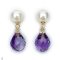 Approx. 6.0 mm, Akoya Pearl, Stud Pearl Earrings with Dangle Faceted Drop Amethyst