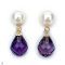 Approx. 6.0 mm, Akoya Pearl, Stud Pearl Earrings with Dangle Faceted Drop Amethyst