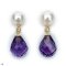 Approx. 6.0 mm, Akoya Pearl, Stud Pearl Earrings with Dangle Faceted Drop Amethyst