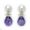 Approx. 6.0 mm, Akoya Pearl, Stud Pearl Earrings with Dangle Faceted Drop Amethyst