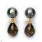 Approx. 7.0 mm, Tahitian Pearl, Stud Pearl Earrings with Dangle Faceted Drop Smoky Quartz