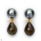 Approx. 7.0 mm, Tahitian Pearl, Stud Pearl Earrings with Dangle Faceted Drop Smoky Quartz