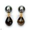 Approx. 7.0 mm, Tahitian Pearl, Stud Pearl Earrings with Dangle Faceted Drop Smoky Quartz