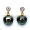 Approx. 11.0 mm, Tahitian Pearl, White Topaz Dangle Pearl Stud Earrings