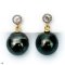 Approx. 11.0 mm, Tahitian Pearl, White Topaz Dangle Pearl Stud Earrings