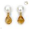 Approx. 8.0 - 9.0 mm, Akoya Pearl, Stud Pearl Earrings with Dangle Faceted Drop Citrine