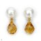 Approx. 8.0 - 9.0 mm, Akoya Pearl, Stud Pearl Earrings with Dangle Faceted Drop Citrine