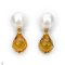 Approx. 8.0 - 9.0 mm, Akoya Pearl, Stud Pearl Earrings with Dangle Faceted Drop Citrine