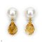 Approx. 8.0 - 9.0 mm, Akoya Pearl, Stud Pearl Earrings with Dangle Faceted Drop Citrine