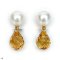 Approx. 8.0 - 9.0 mm, Akoya Pearl, Stud Pearl Earrings with Dangle Faceted Drop Citrine