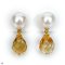 Approx. 8.0 - 9.0 mm, Akoya Pearl, Stud Pearl Earrings with Dangle Faceted Drop Citrine