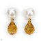 Approx. 8.0 - 9.0 mm, Akoya Pearl, Stud Pearl Earrings with Dangle Faceted Drop Citrine