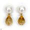 Approx. 8.0 - 9.0 mm, Akoya Pearl, Stud Pearl Earrings with Dangle Faceted Drop Citrine