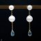 Approx. 6.0 and 8.0 mm, Freshwater Pearl, Stud Pearl Earrings with Dangle Pearl Drop Swiss Blue Topaz Chain Jacket