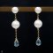 Approx. 6.0 and 8.0 mm, Freshwater Pearl, Stud Pearl Earrings with Dangle Pearl Drop Swiss Blue Topaz Chain Jacket