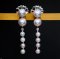 Approx. 3.0 - 5.0 mm, Akoya Pearl, Double Pearl Stud Earring with Dangle Pearl Row