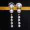 Approx. 3.0 - 5.0 mm, Akoya Pearl, Double Pearl Stud Earring with Dangle Pearl Row