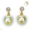 Approx. 10.0 mm, Gold South Sea Pearl, White Topaz Head Dangle Pearl Stud Earrings