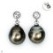 Approx. 10.0 mm, Tahitian Pearl, White Topaz Dot Dangle Pearl Stud Earrings