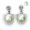 Approx. 11.0 mm, Gold South Sea Pearl, White Topaz Dot Dangle Pearl Stud Earrings