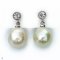 Approx. 11.0 mm, Gold South Sea Pearl, White Topaz Dot Dangle Pearl Stud Earrings