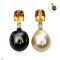 Approx. 13.0 - 14.0 mm, Tahitian Pearl and Gold South Sea Pearl, Oval Shaped Citrine with White Topaz Dot Jacket Pearl Stud Earrings