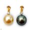 Approx. 12.0 - 13.0 mm, Tahitian Pearl and Gold South Sea Pearl, Drop Citrine and White Topaz Dot Dangle Pearl Stud Earrings