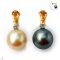 Approx. 12.0 - 13.0 mm, Tahitian Pearl and Gold South Sea Pearl, Drop Citrine and White Topaz Dot Dangle Pearl Stud Earrings